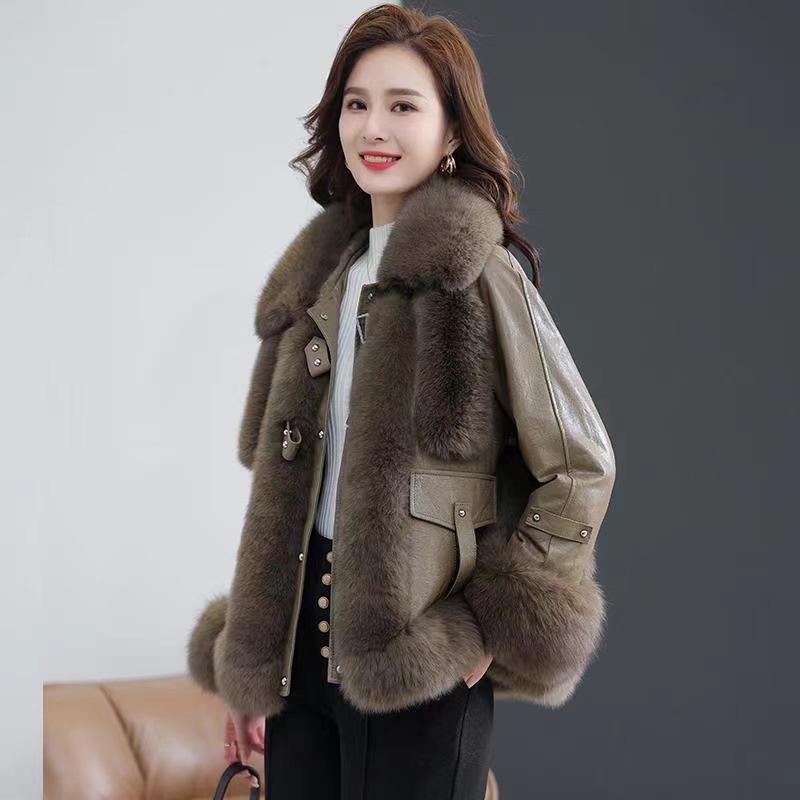 New Haining faux fox fur coat for women, short faux leather jacket, faux sheepskin and faux down jacket pic 1