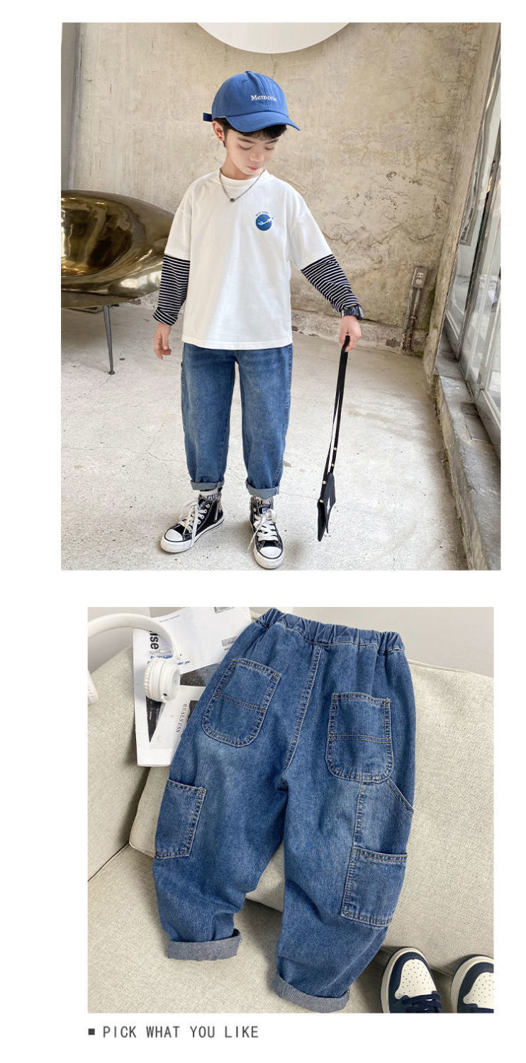 男童裤子春秋2024新款儿童牛仔裤潮酷帅气中大童男孩春装束脚长裤详情44