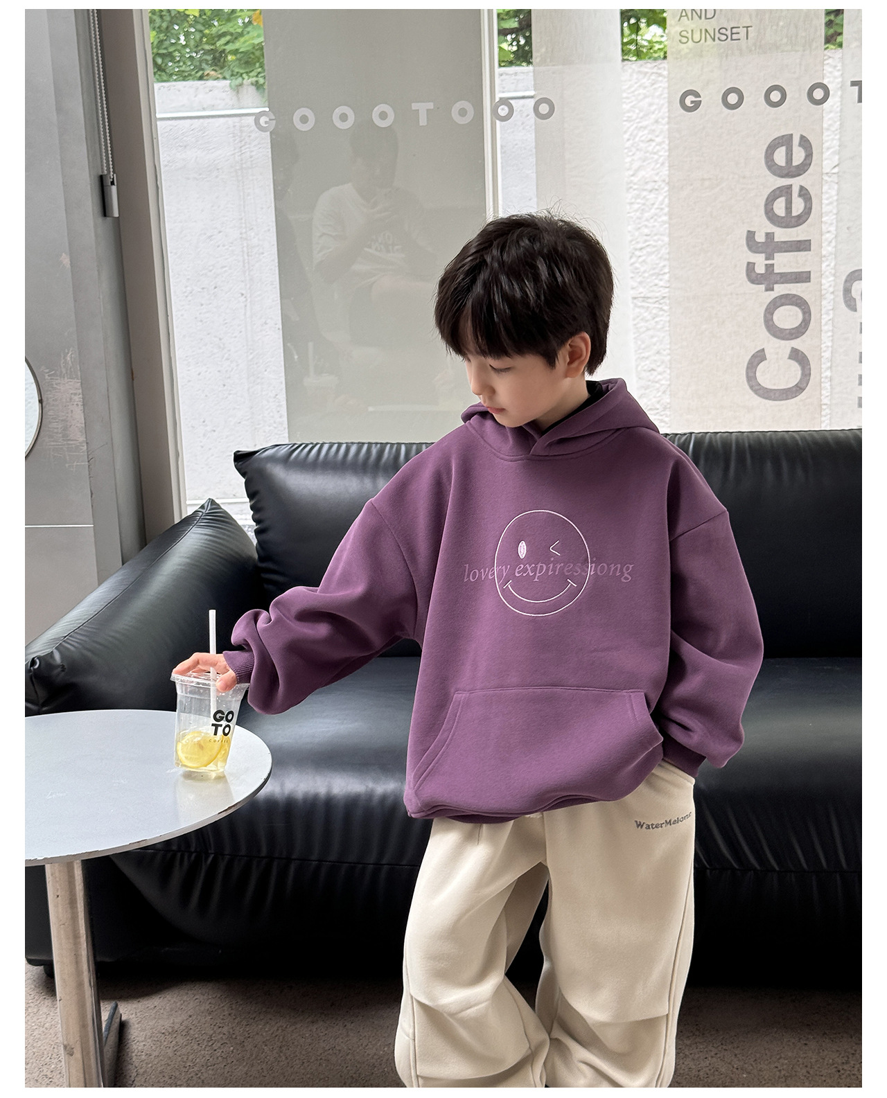 童酷2024儿童冬款湖州织里童装韩版宝宝上衣笑脸刺绣连帽男童卫衣详情14