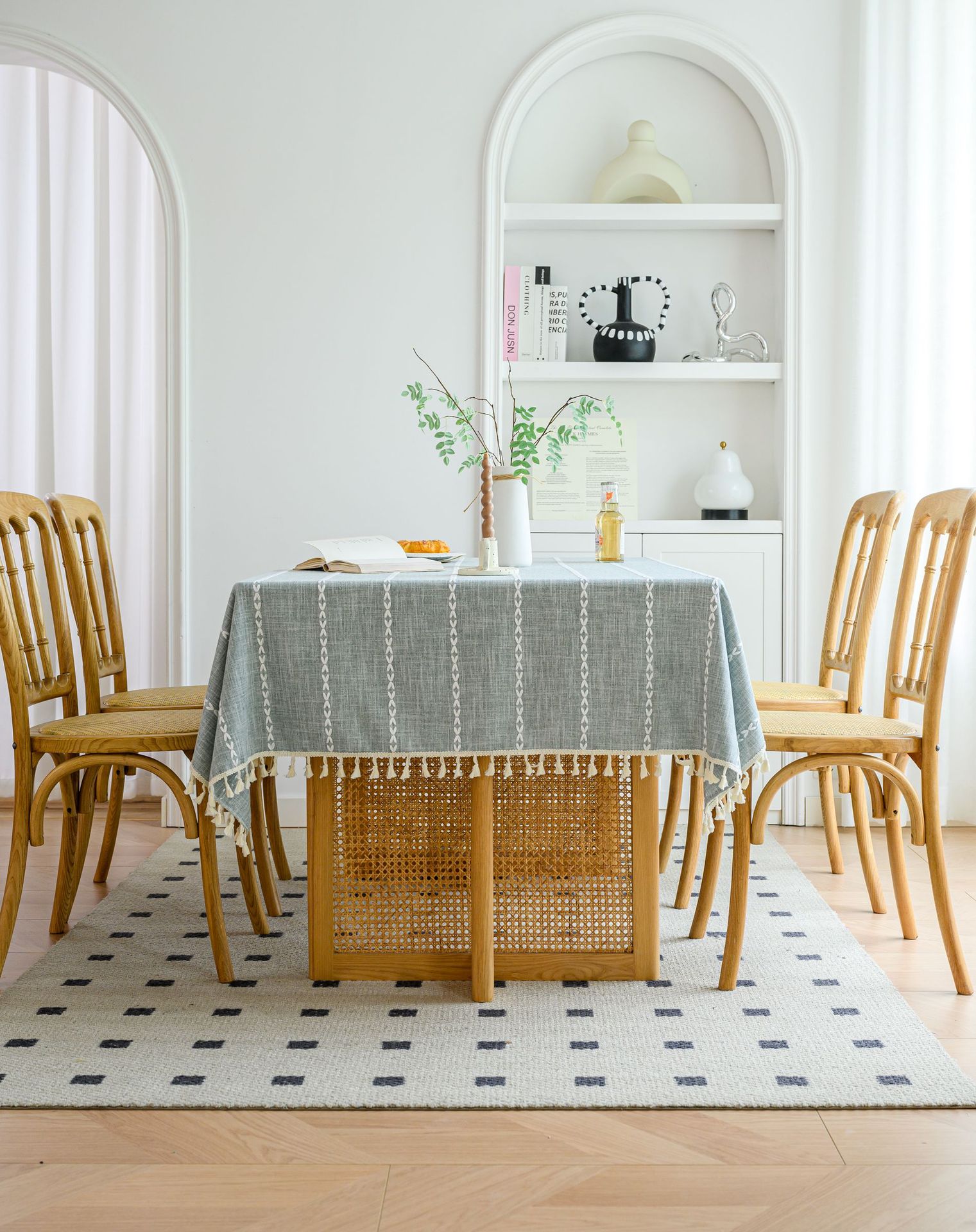 Cross-border three-dimensional embroidered striped tablecloth, popular black solid color, white cotton and linen tablecloth cover, fabric outdoor party pic 83