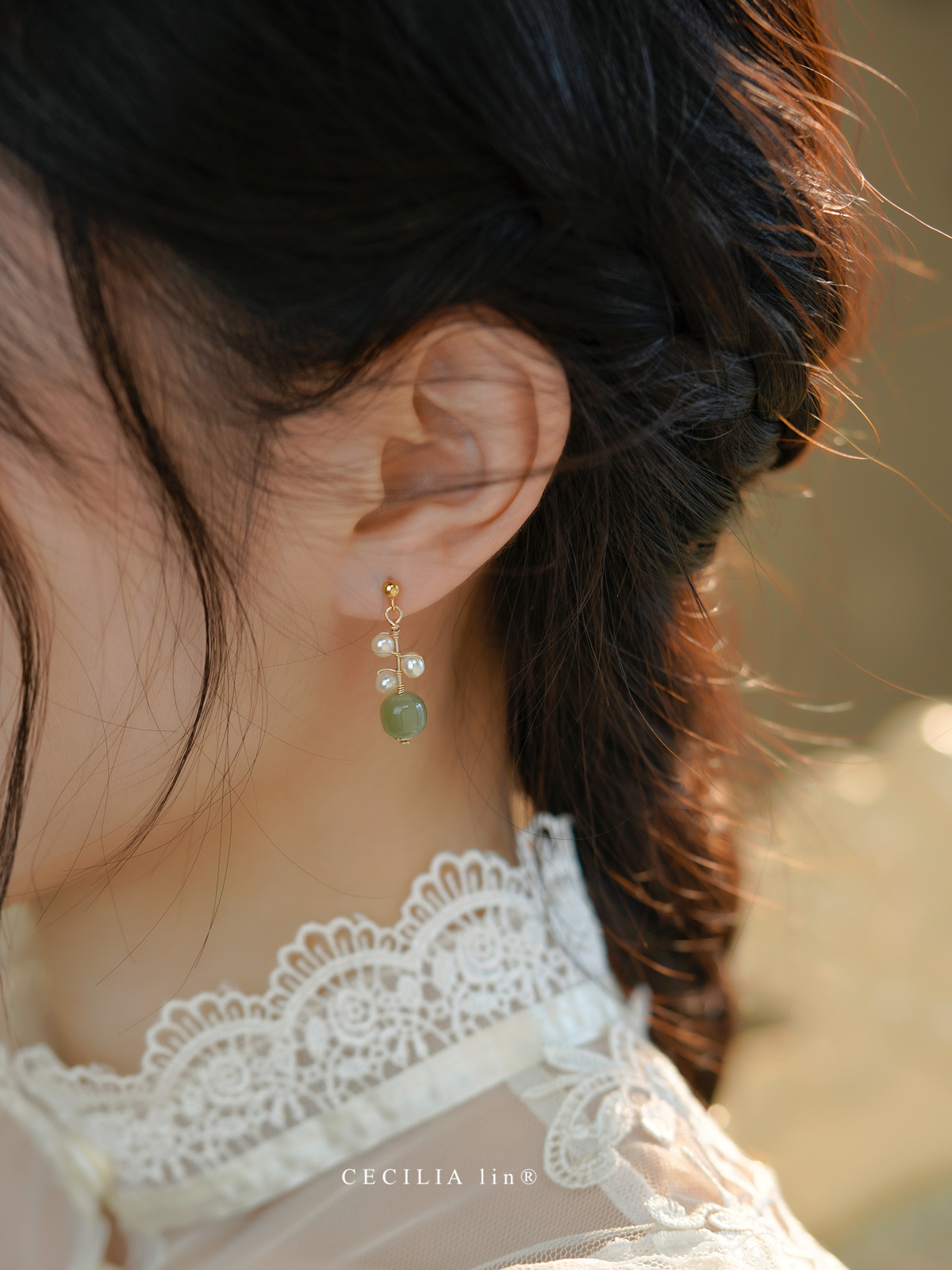 天然和田玉珍珠14K金耳环耳夹小众设计感ins网红秋冬耳饰女详情17