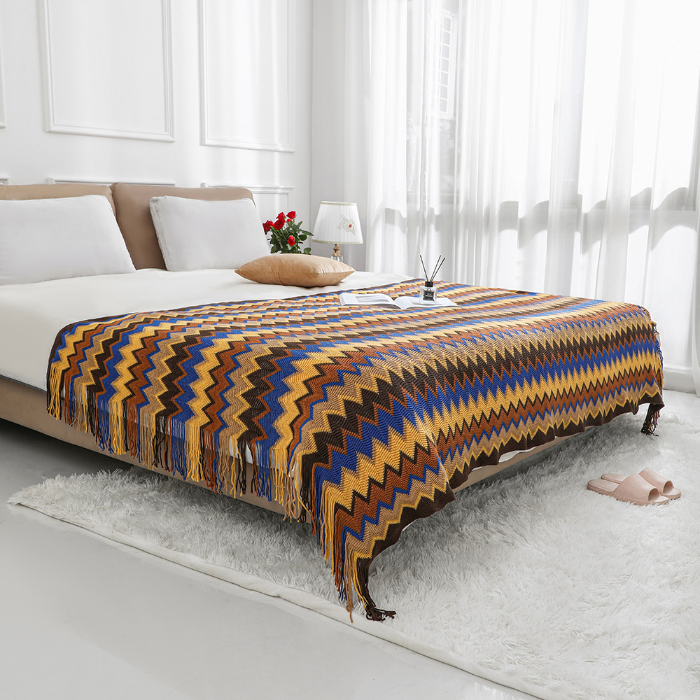 Ins-style soft solid-color acrylic warp knitted jacquard checkered blanket sample room homestay decoration camping blanket pic 6