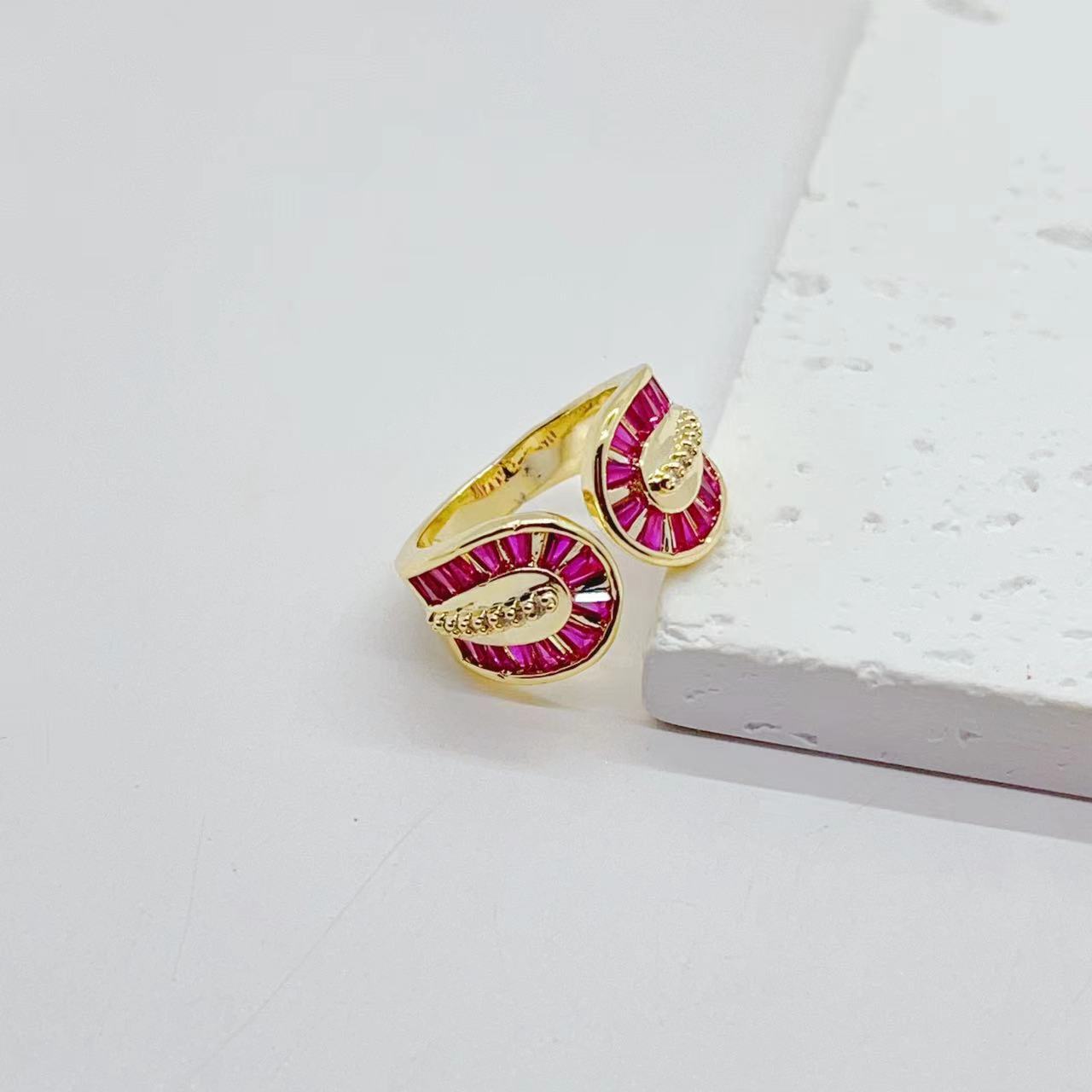 New European and American style open-mouth ring, grand and exaggerated geometric ring, copper zircon electroplated 18K color retention, multiple colors to choose from pic 5