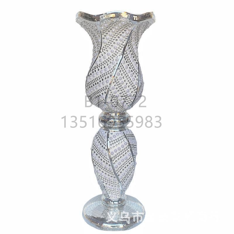 Golden Castle Vase, European-style simple vase with diamond bead glass lens, floor-standing vase, trumpet flower-shaped flower pot, living room, hotel, home, shopping mall, ceramic decoration pic 11