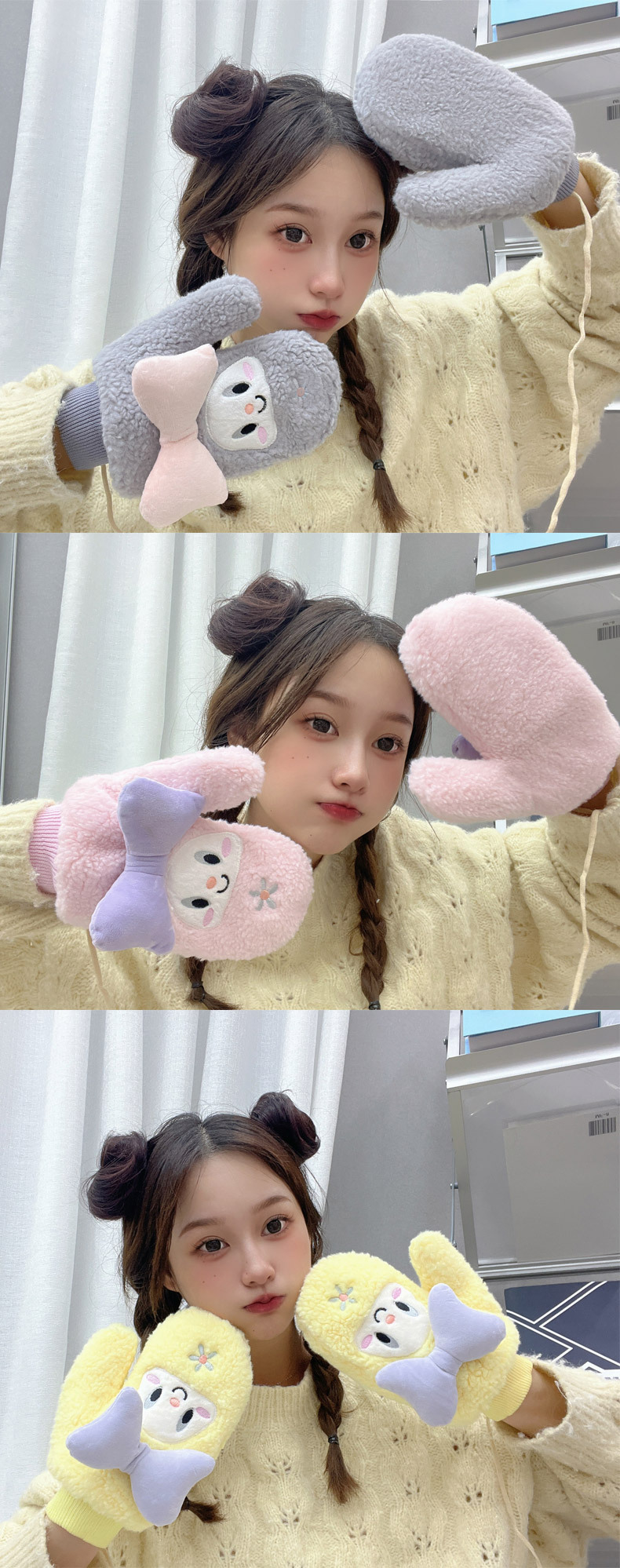 2022 Winter fleece and thickened student cycling windproof and driving halter-neck full-finger fleece gloves, fleece fleece pic 6