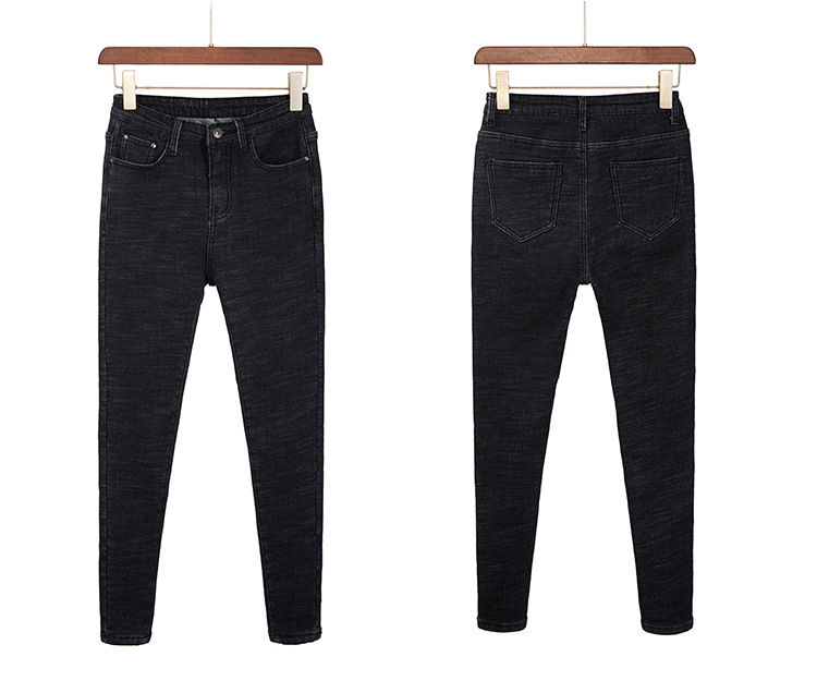 Winter fleece jeans for women, high-waisted, thick and warm Korean-style elastic slimming outerwear, small leg pants factory direct sales pic 37