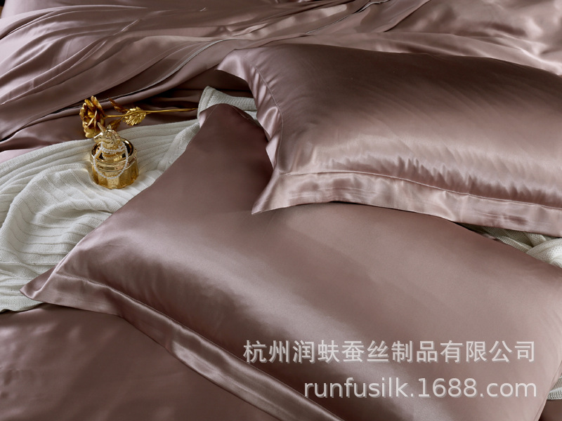Heavyweight 25mm 100% mulberry silk bedding, wedding silk four-piece set, silk quilt cover and bed sheet pic 25