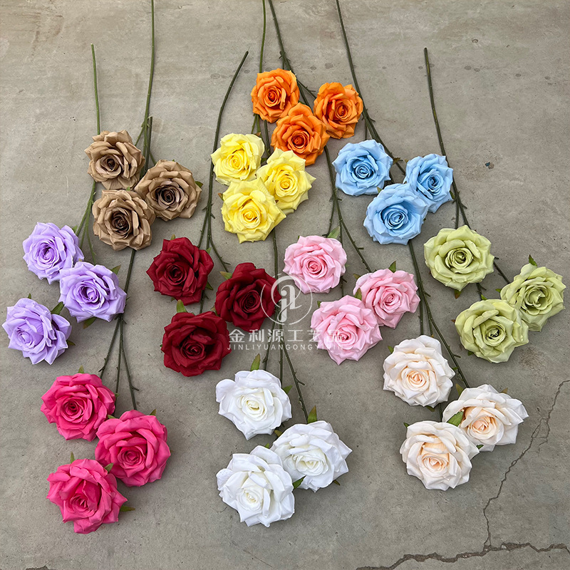 婚庆仿真花3头钻石玫瑰无叶版玫瑰花路引花材弗洛伊德玫瑰瀑布详情11