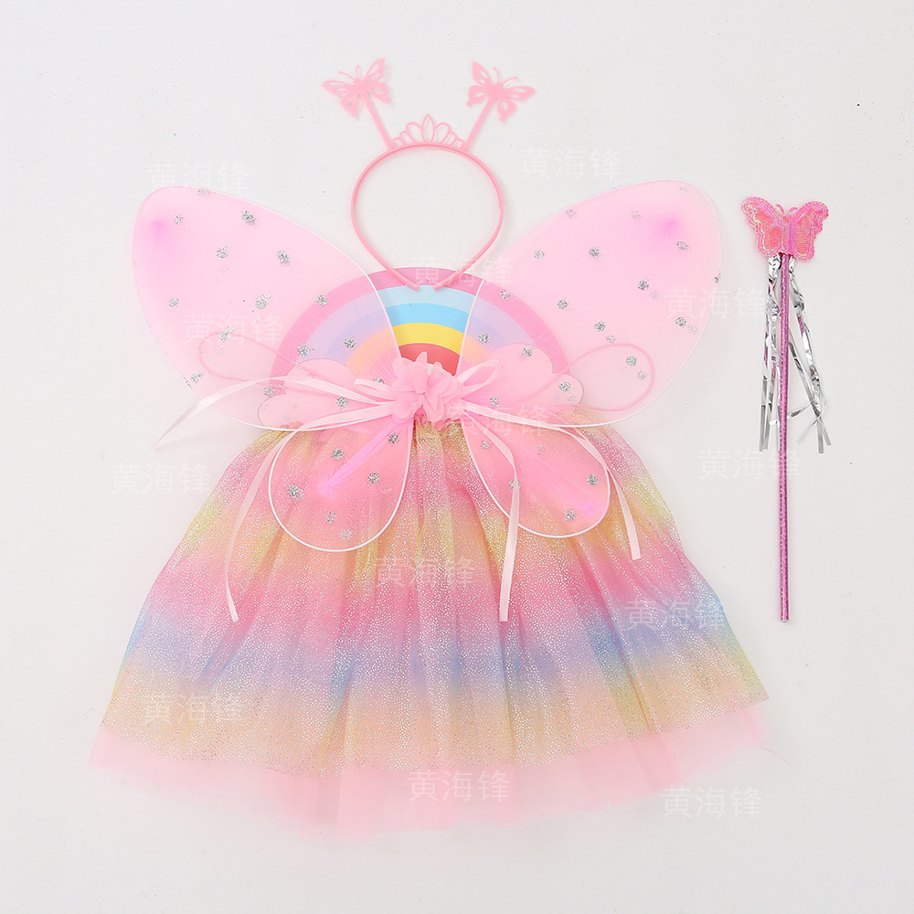 儿童昆虫蝴蝶翅膀四件套跨境节庆表演道具发箍魔法棒蝴蝶精灵套装                              详情2
