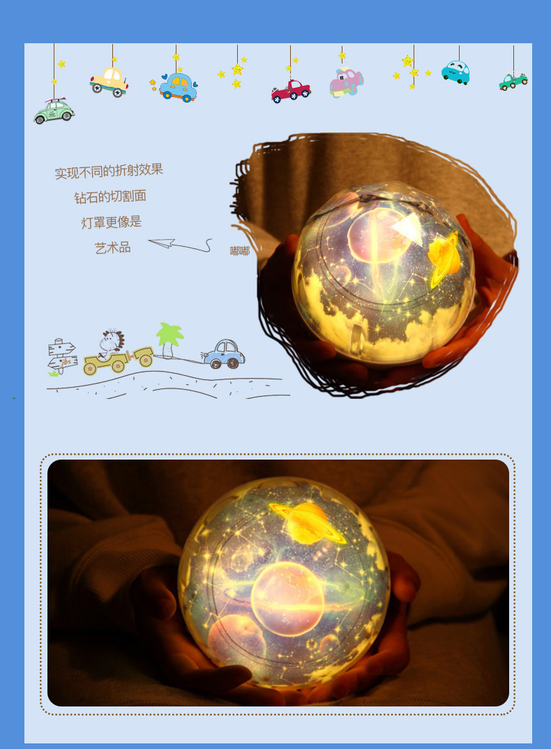 彩色魔钻投影灯梦幻宇宙星空灯智能旋转LED小夜灯创意USB灯详情3