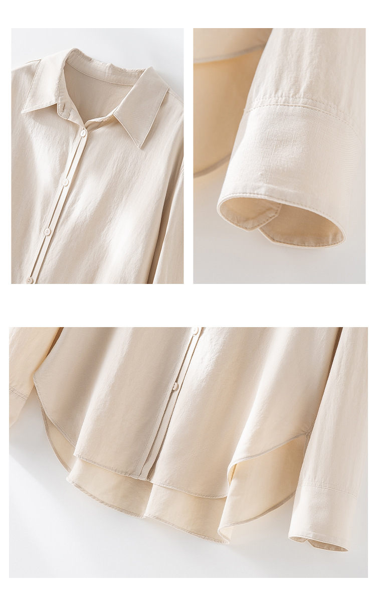现货春季新款亚麻翻领长袖衬衫气质时尚宽松上衣休闲百搭衬衣女装详情11