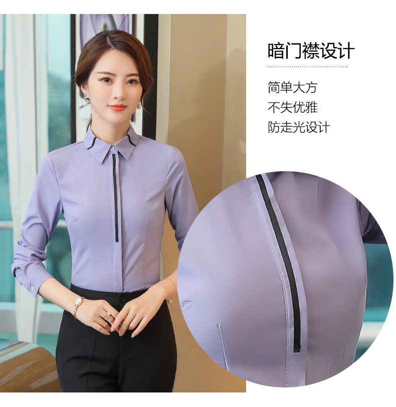 New Spring and Autumn 2023 professional long-sleeved shirt for women, Korean-style OL hotel white-collar fitted work clothes, white shirt pic 5