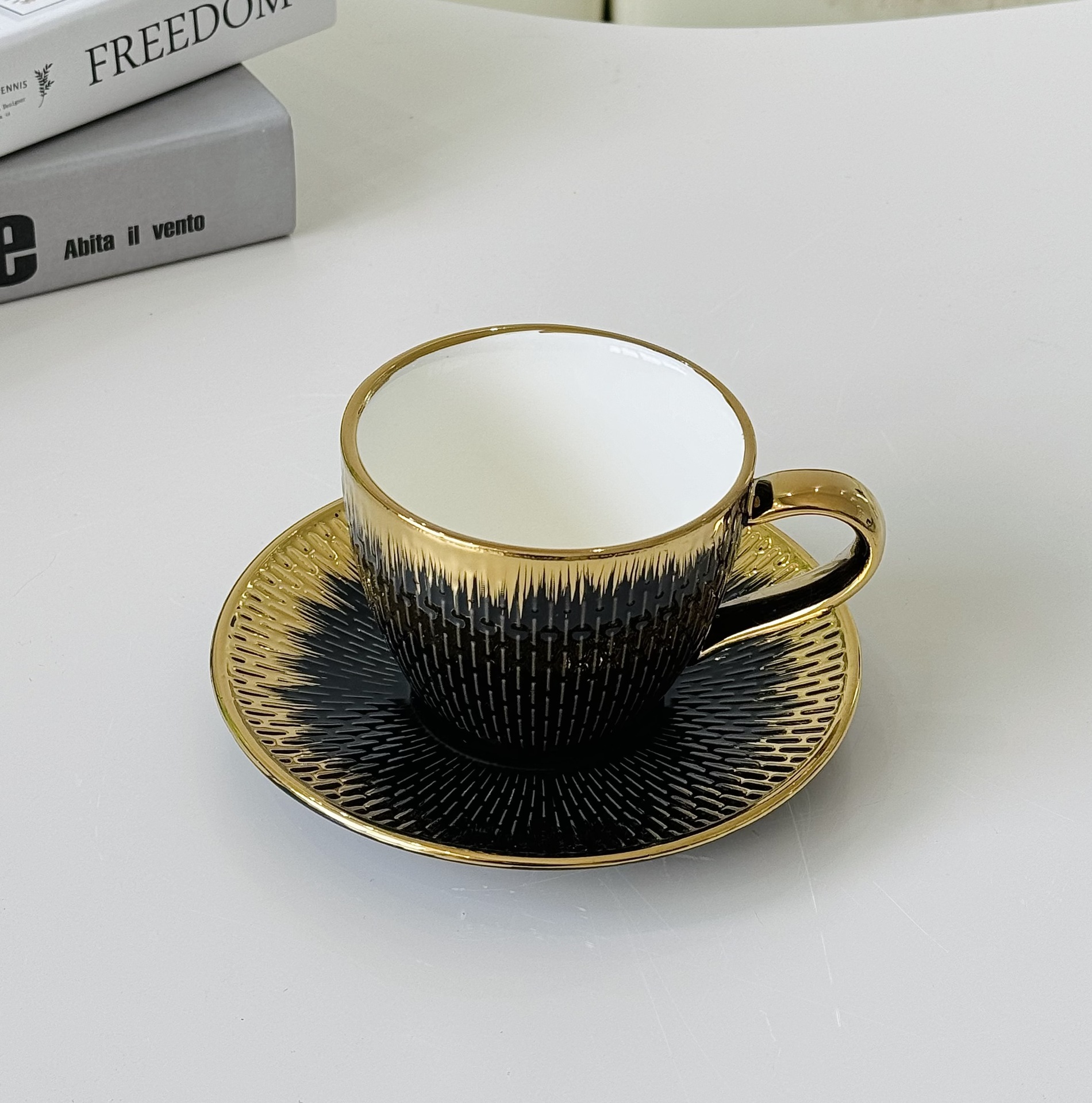 Coffee cup, golden ceramic tea cup, light luxury home black gold British afternoon tea set, high appearance level, exquisite cup and saucer set pic 16