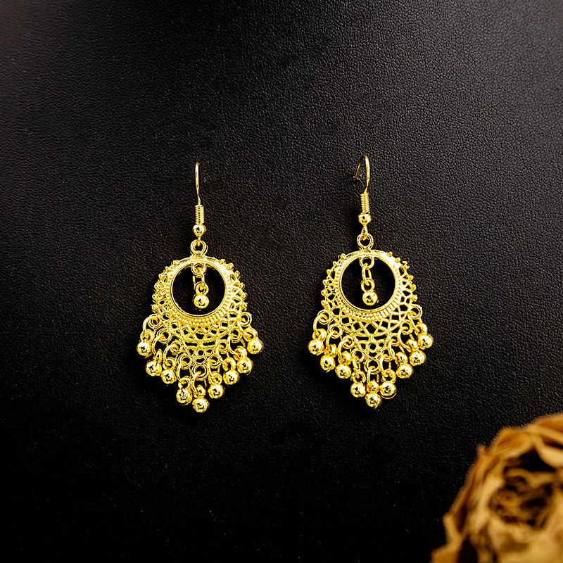 Ethnic-style peacock earrings, golden bell tassel earrings, Bohemian leaf pendants, scenic area earrings wholesale pic 7