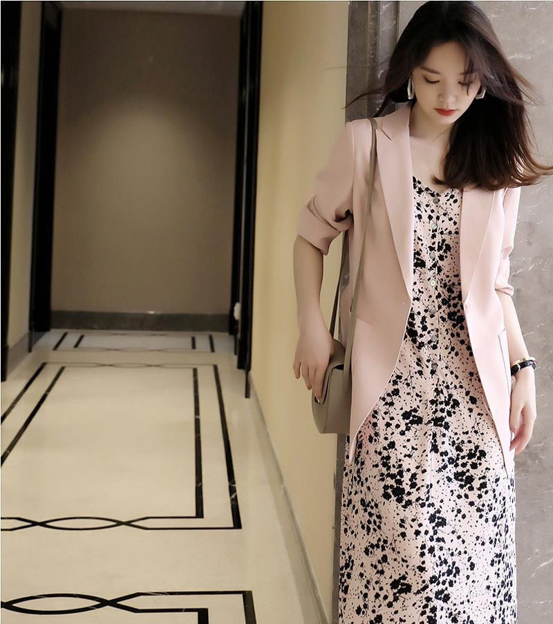 2022春夏季洋气显瘦七分袖西装裙子两件套大码女装胖妹妹遮肉套装详情12