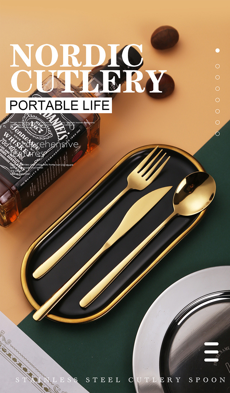 Wholesale 304 stainless steel portable tableware, student portable Korean-style knives, spoons, chopsticks, forks, spoons and chopsticks gift sets pic 15