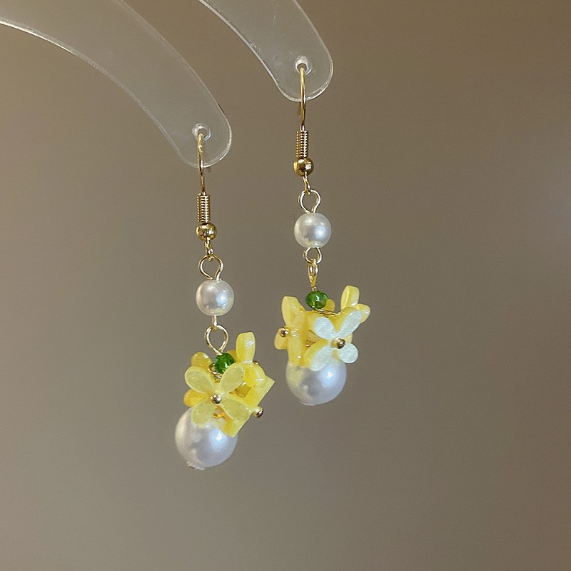 Silver needle yellow flower tassel stud earrings, super fairy-like spring and summer sweet earrings, fashionable, light luxury and high-end earrings for women pic 17