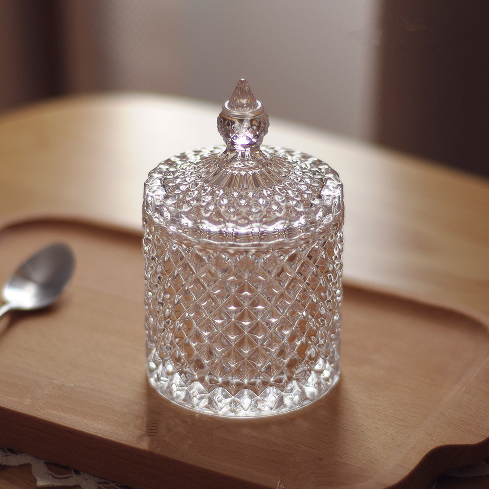 菠萝纹糖缸玻璃罐子首饰收纳家居装饰摆件储物罐带盖蜡烛盒批发详情4