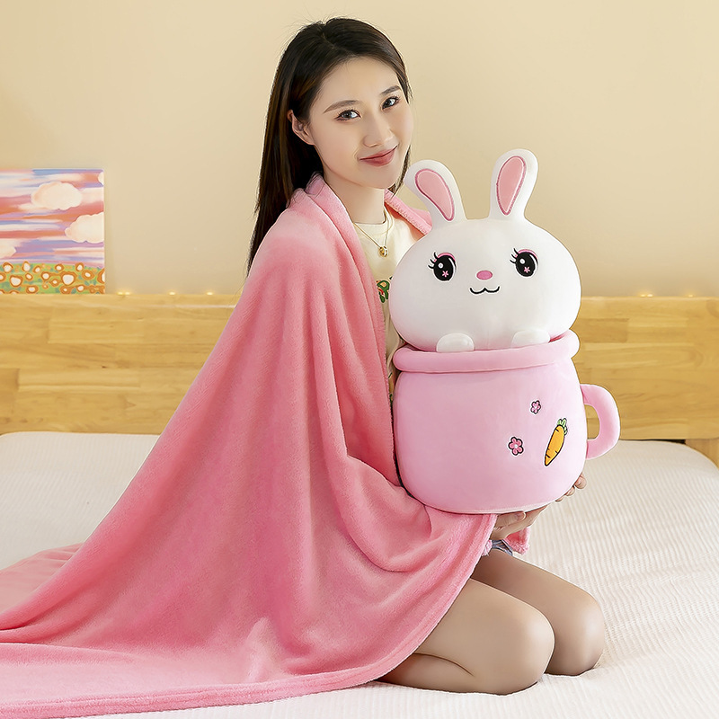 Cartoon rabbit, panda, cute piggy, milk tea cup, dual-purpose throw pillow blanket, two-in-one blanket, office midday rest pillow pic 13