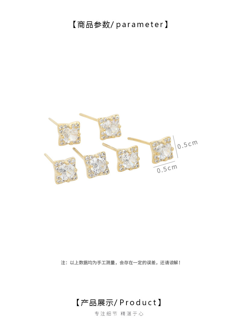 S925银针一卡三对套装耳钉女睡觉不用摘几何方糖耳饰简约学生耳坠详情5