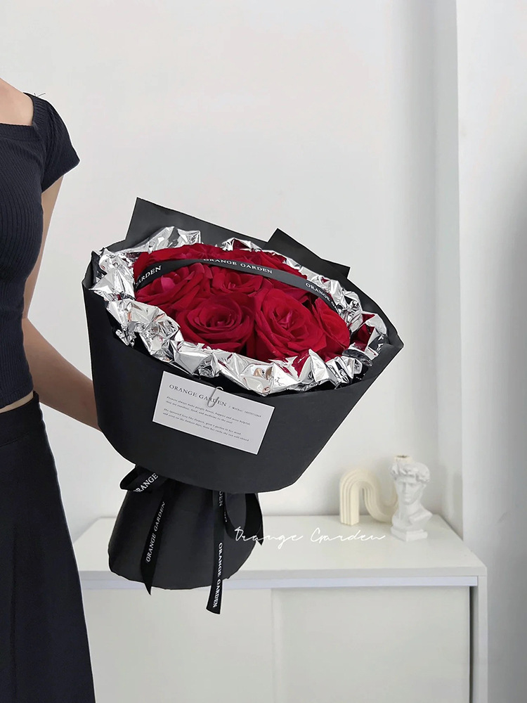 网红新款防水镜面纸花店纸材加厚铝箔膜鲜花包装纸高级感包花纸详情8