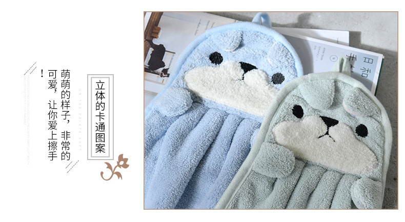 Wall-mounted coral fleece hand towels, cartoon animal hand towels, kitchen and bathroom absorbent towels, hand cleaning cloths pic 20