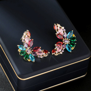 新款欧美耳环重工高级感彩色锆石耳饰女大气s925银针立体蝴蝶耳钉详情7