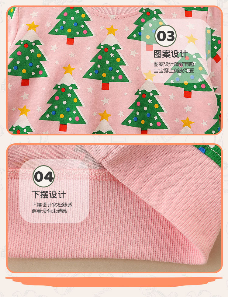 Estilo europeo y americano niña cuello redondo chaqueta niño medio árbol de navidad estampado manga larga jumper niños blusa floral primavera/otoño pic 39