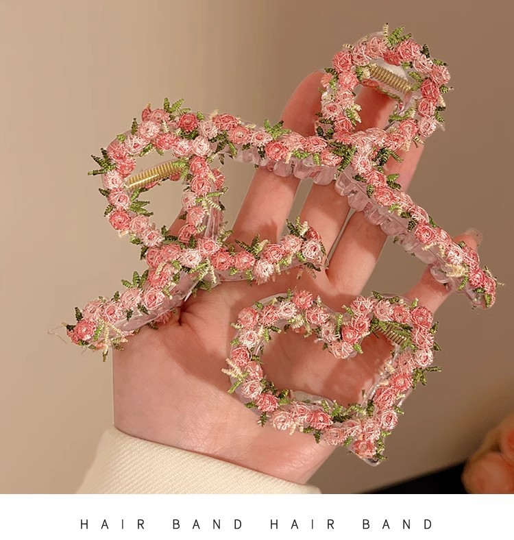 High-end pink flower hairpin for women, 2025 new style sweet heart-shaped BB clip, side bangs hairpin headwear pic 37