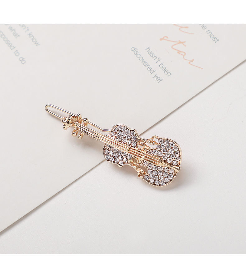 Korean fashionable water diamond metal violin hair clip, simple bangs hair clipper, girlish style one-piece clip side clip pic 6