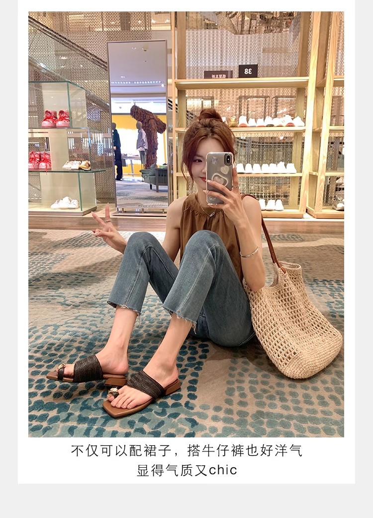 葡萄妈夏季新款度假风金属夹脚气质方头草编织套趾凉拖鞋女外穿详情28