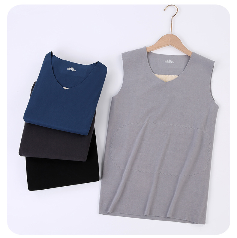 Seamless thermal vest for men, fleece slimming base vest, small patch belly and back protection, waistcoat, undergarment base for winter pic 11