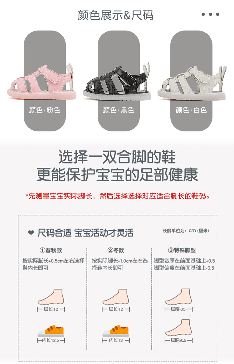 宝宝兔耳朵包头凉鞋夏季时尚网红款纯色百搭女童真皮罗马鞋男童鞋详情10