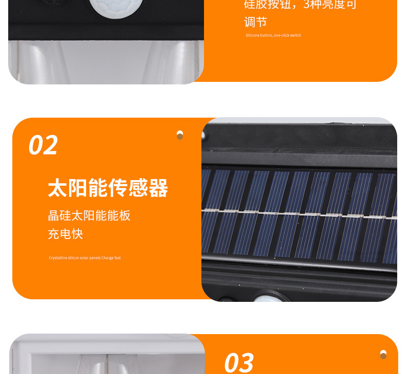 Cross-border bestseller TEMU solar tungsten filament wall lamp, human-sensing three-mode garden outdoor waterproof LED night light pic 13