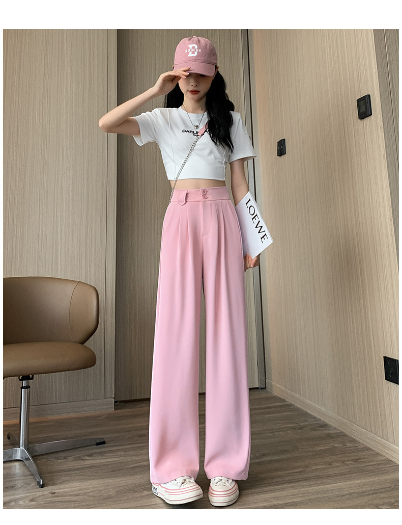 王奕婷同款西装阔腿裤女春秋夏显瘦垂感梨形身材双扣休闲直筒拖地详情16