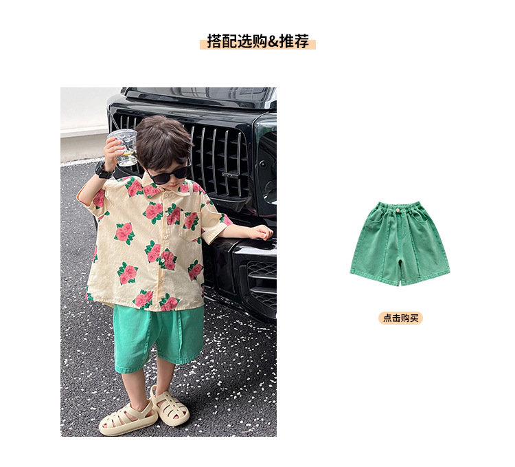 儿童衬衫2023童酷夏装韩版洋气宝宝上衣帅气玫瑰花满印男童衬衣潮详情4