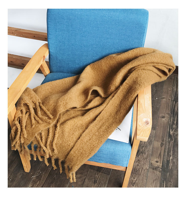 秋冬新款纯色仿羊绒围巾韩系粗辫毛绒感软糯保暖加厚流苏围巾披肩详情11