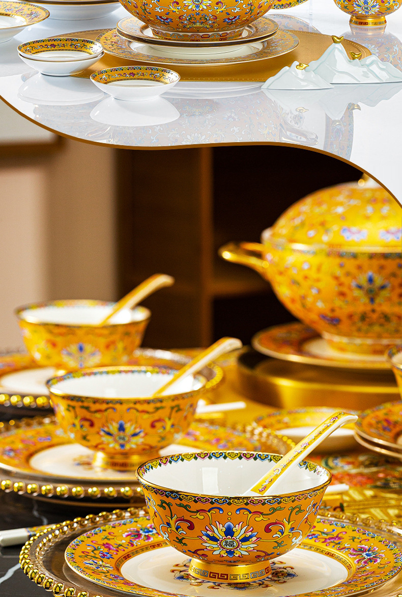 Set of bowls and plates for home use, Jingdezhen ceramic tableware, bone China, light luxury and high-end feel, Qulangcai Qiao Qian Xi Xi bowls and plates pic 5