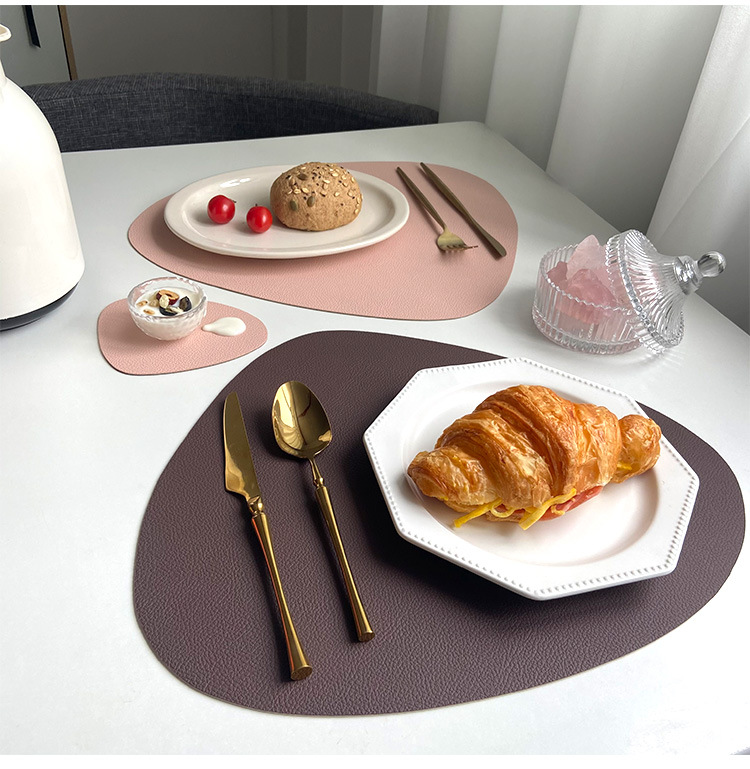 European-style leather placemats, InS-style waterproof, oil-proof and heat-insulating table MATS, triangular steak pu placemats, bowl and cup MATS pic 26