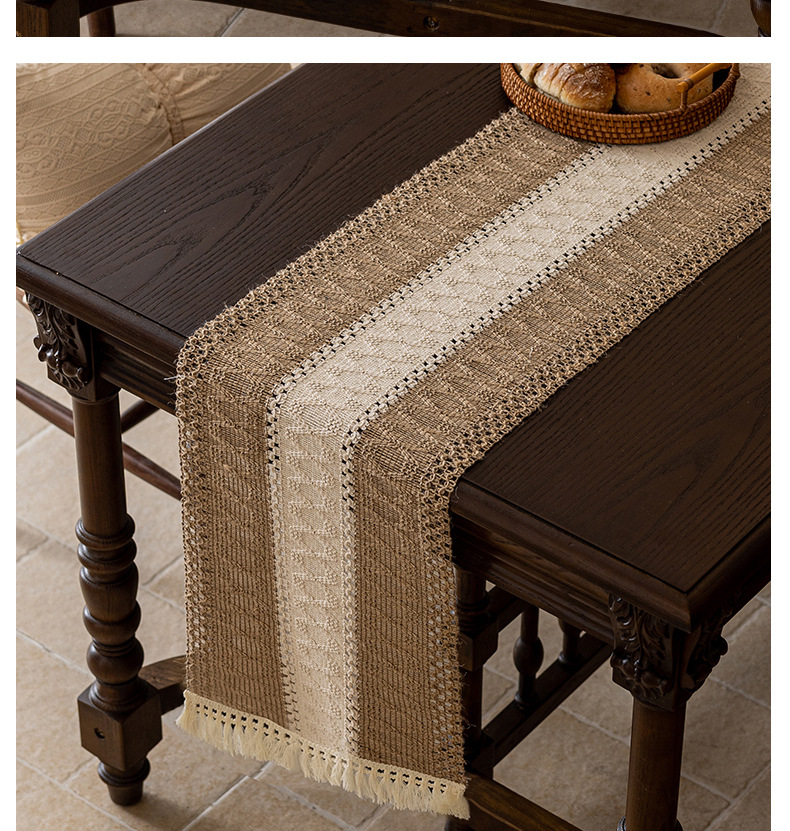 跨境新品日式棉麻编织茶旗简约复古床旗餐边柜装饰布桌旗代发批发详情13
