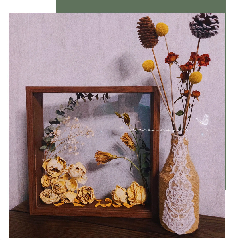 Wholesale of Nordic dried flower photo frames, handmade diy wooden hollow three-dimensional double-sided transparent acrylic long strip display pieces pic 15