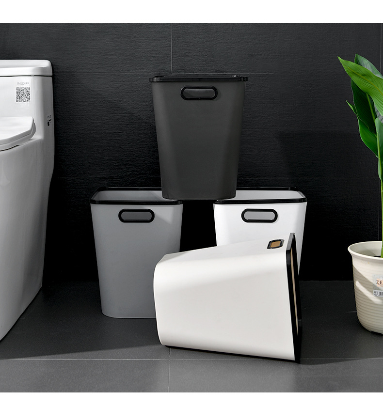 Square trash can, household living room, bathroom, kitchen, bedroom, toilet, office, Nordic dry and wet classification with pressure ring pic 14