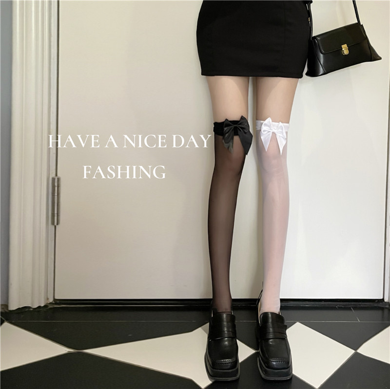 New Korean-style sexy Japanese-style bow freely cut stockings, thin black thigh-high socks for girls pic 3