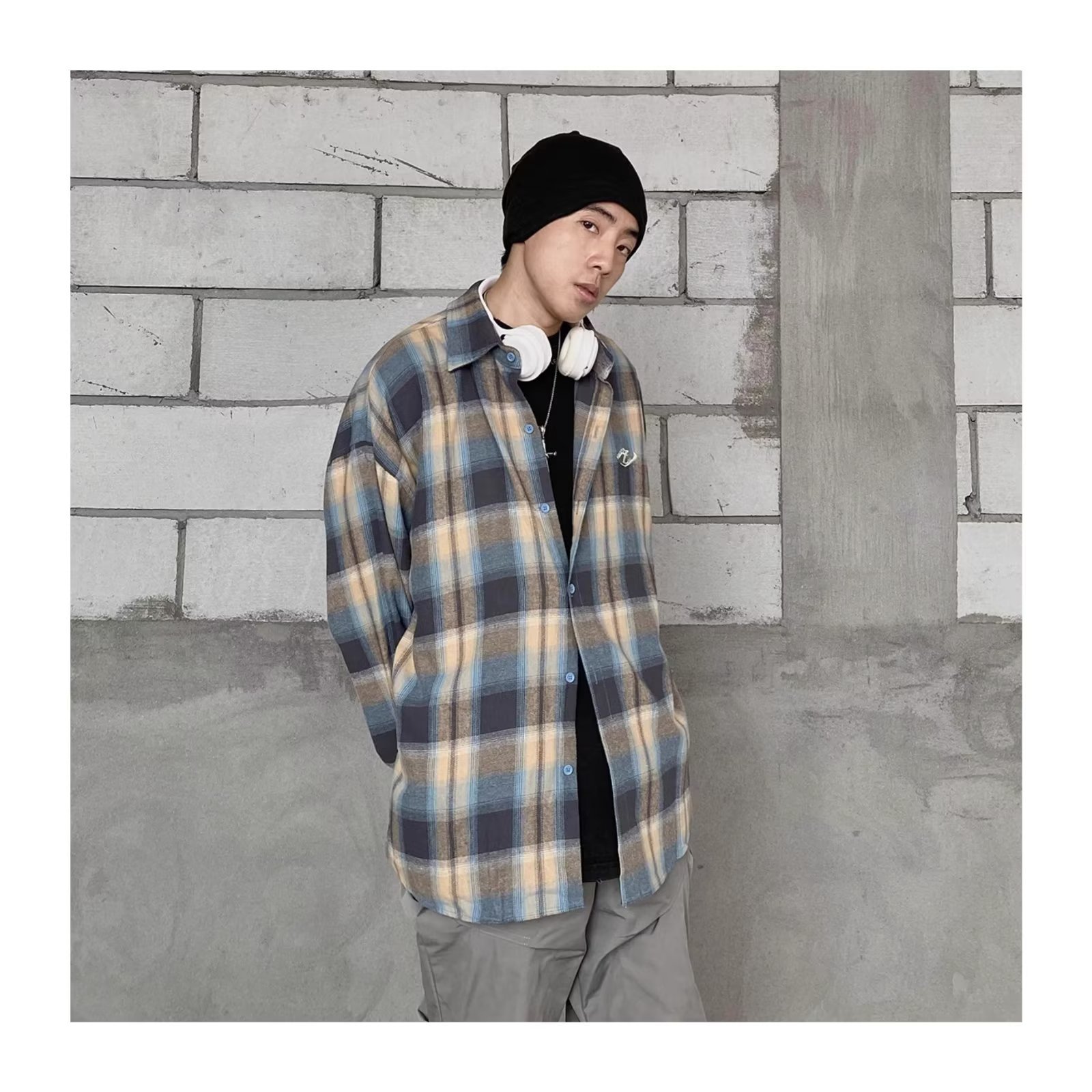美式春秋季日系长袖格子衬衫男士韩版潮流ins网红休闲款衬衣外套详情28