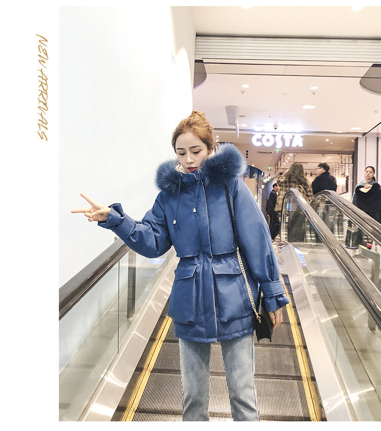 实拍羽绒棉服女小个子爆款中长款加厚韩版真毛领工装详情8