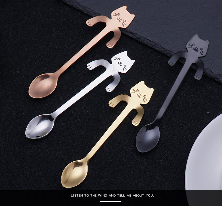 The spoon304 stainless steel coffee spoon cartoon cute cat dessert spoon handle hanging cat poop coffee spoon pic 15