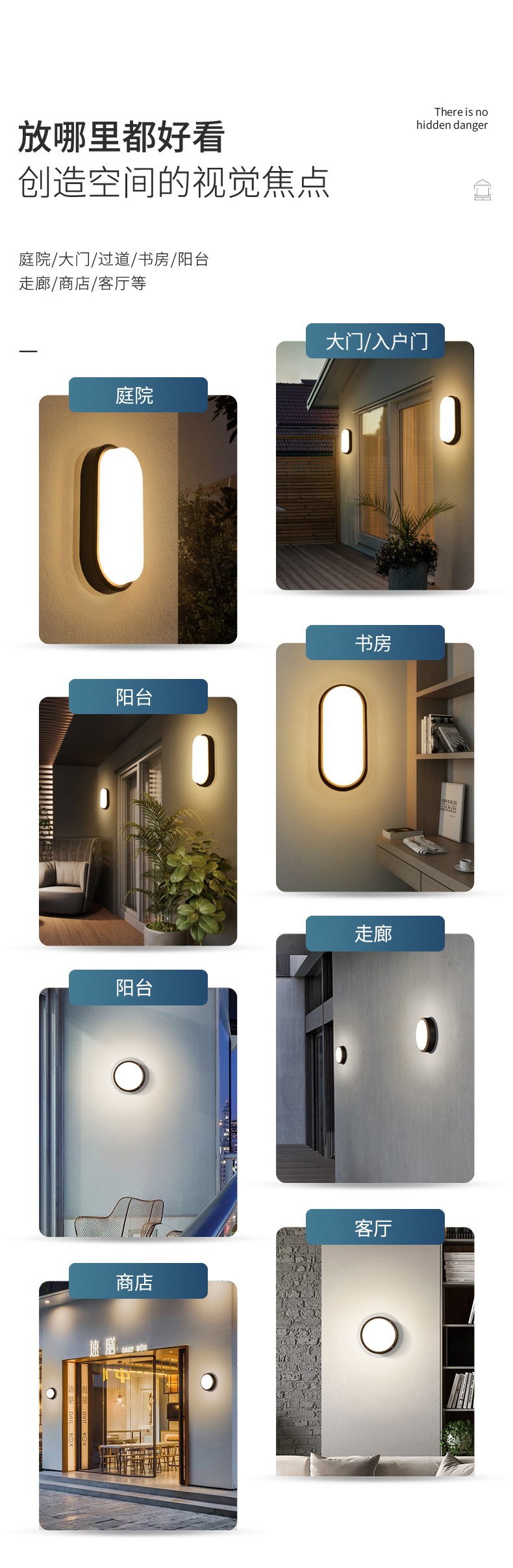 Lámparas de pared al aire libre impermeables balcón terraza lámpara de techo hogar patio dormitorio escalera baño luz de pared LED pic 3