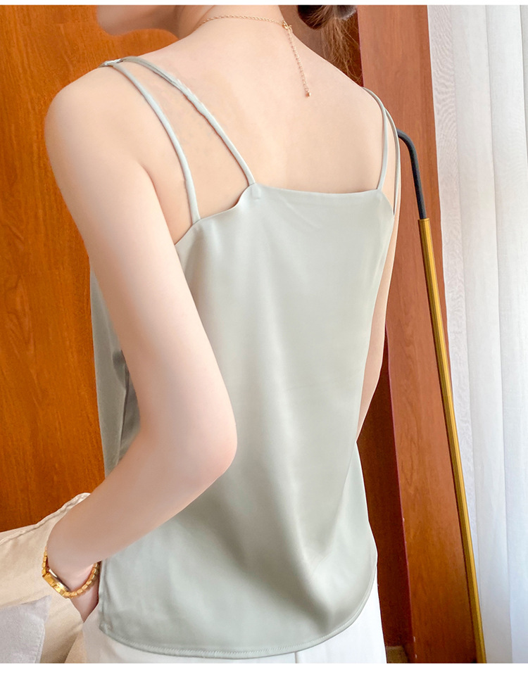 Chaleco halter mujer verano cuello V traje interior y exterior chaleco de seda polainas blancas satén morera seda halter mujer pic 6