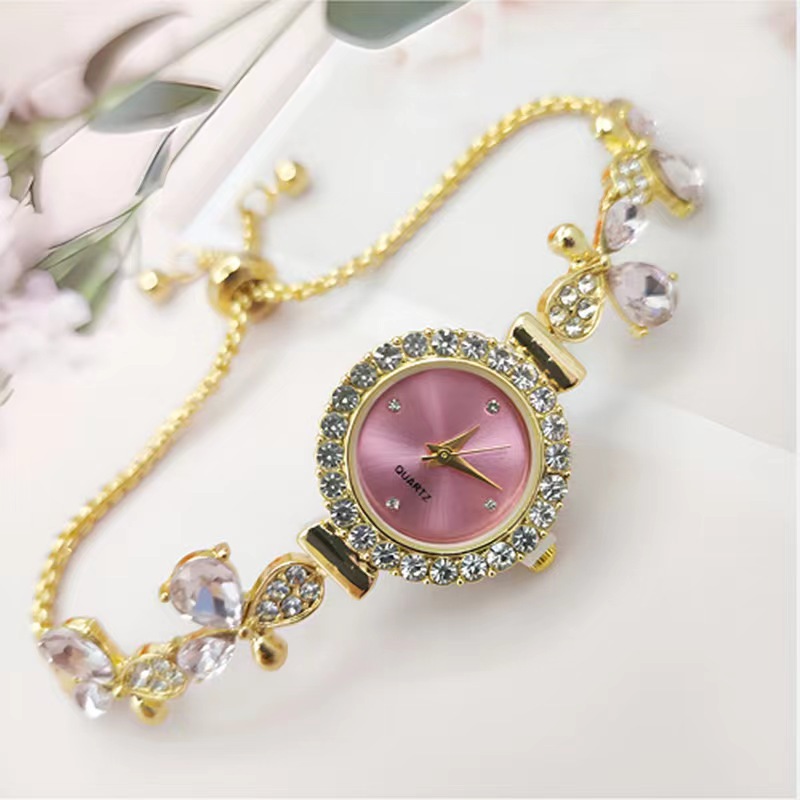 2024新款花型树叶镶钻女士手表气质时尚女款学生抽拉式手链表现货详情10