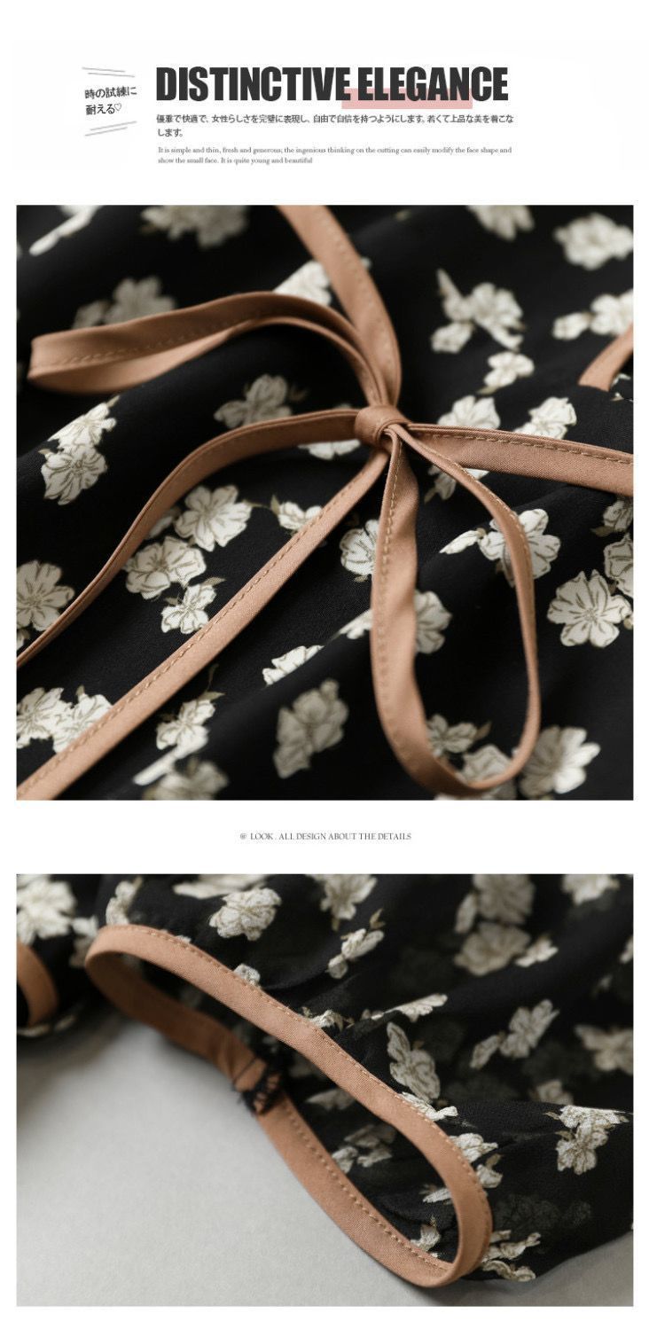 Elegant floral print dress 2024 Summer new style dress with a figure-hugging and patchwork design for a younger petite V-neck pic 3